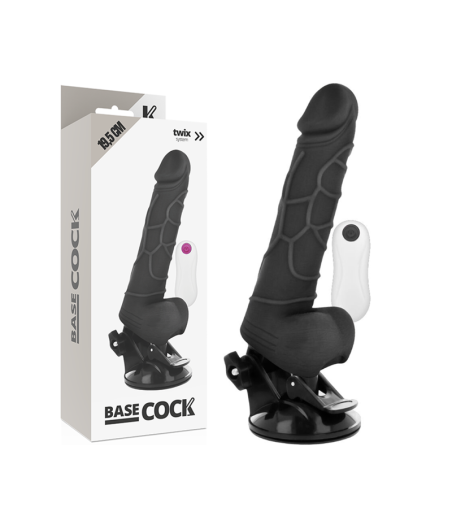 BASECOCK - VIBRADOR REALISTA CONTROLE REMOTO PRETO COM TESTÍCULOS 19.5 CM -O- 4 CM