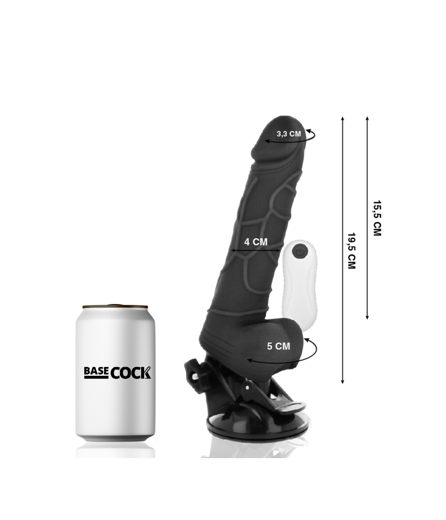 BASECOCK - REALISTIC VIBRATOR REMOTE CONTROL BLACK WITH TESTICLES 19.5 CM -O- 4 CM