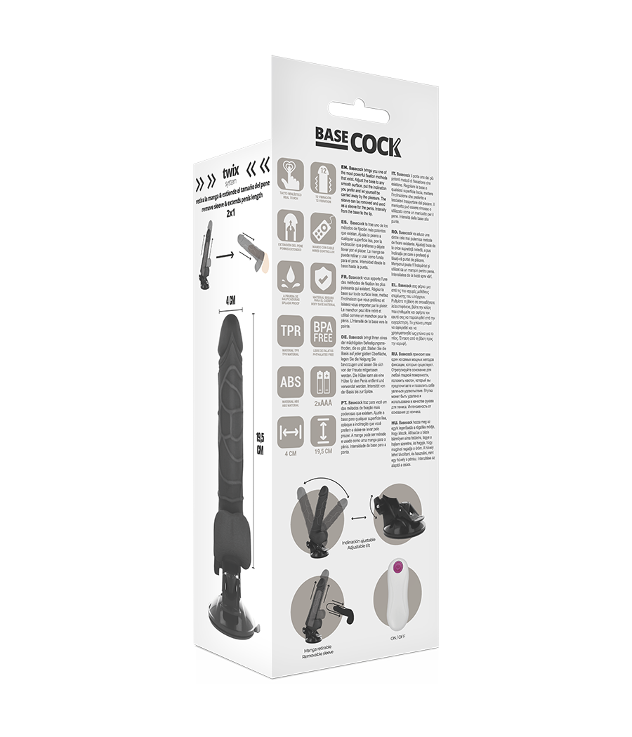 BASECOCK - REALISTIC VIBRATOR REMOTE CONTROL BLACK WITH TESTICLES 19.5 CM -O- 4 CM