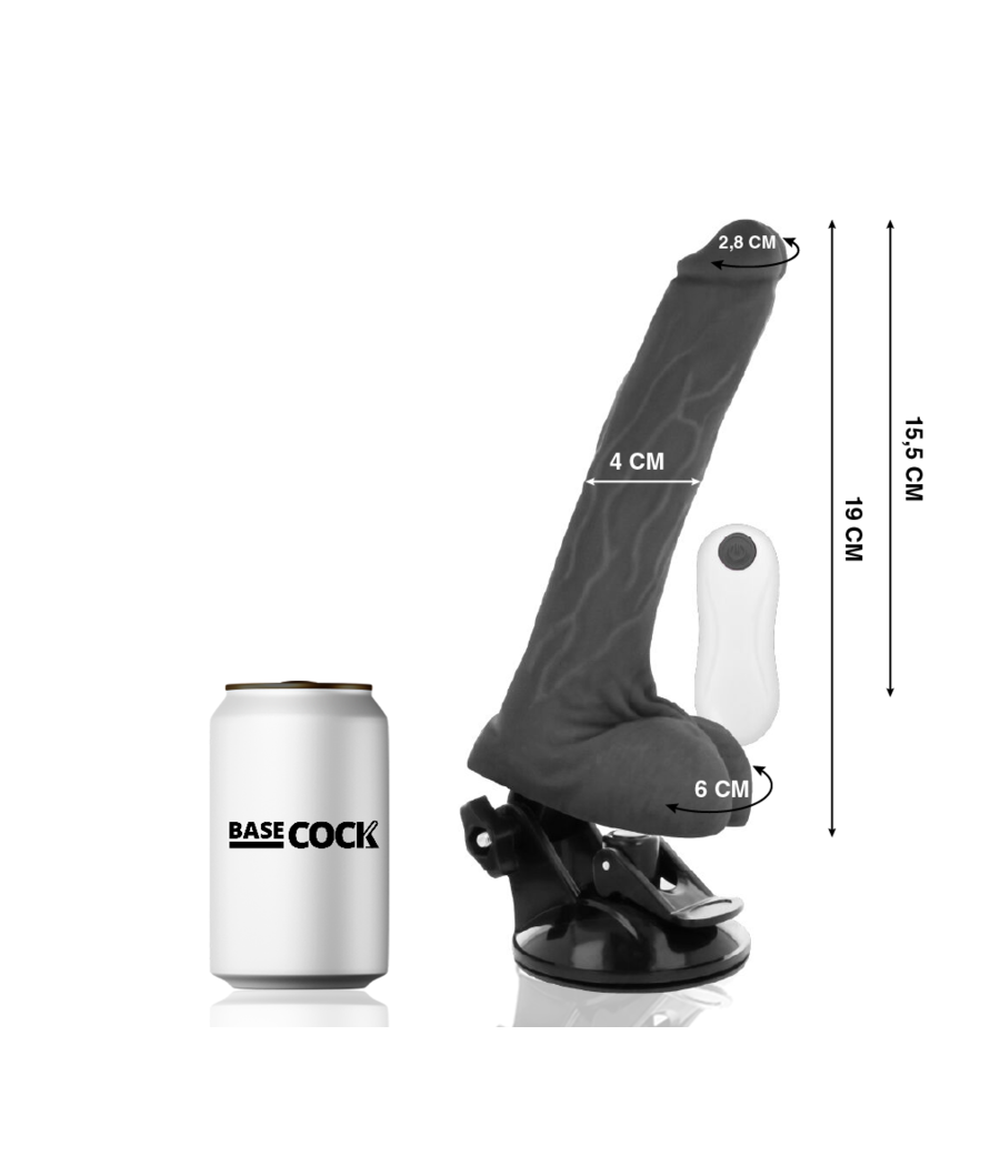BASECOCK - VIBRATORE REALISTICO TELECOMANDO NERO 19 CM -O- 4 CM