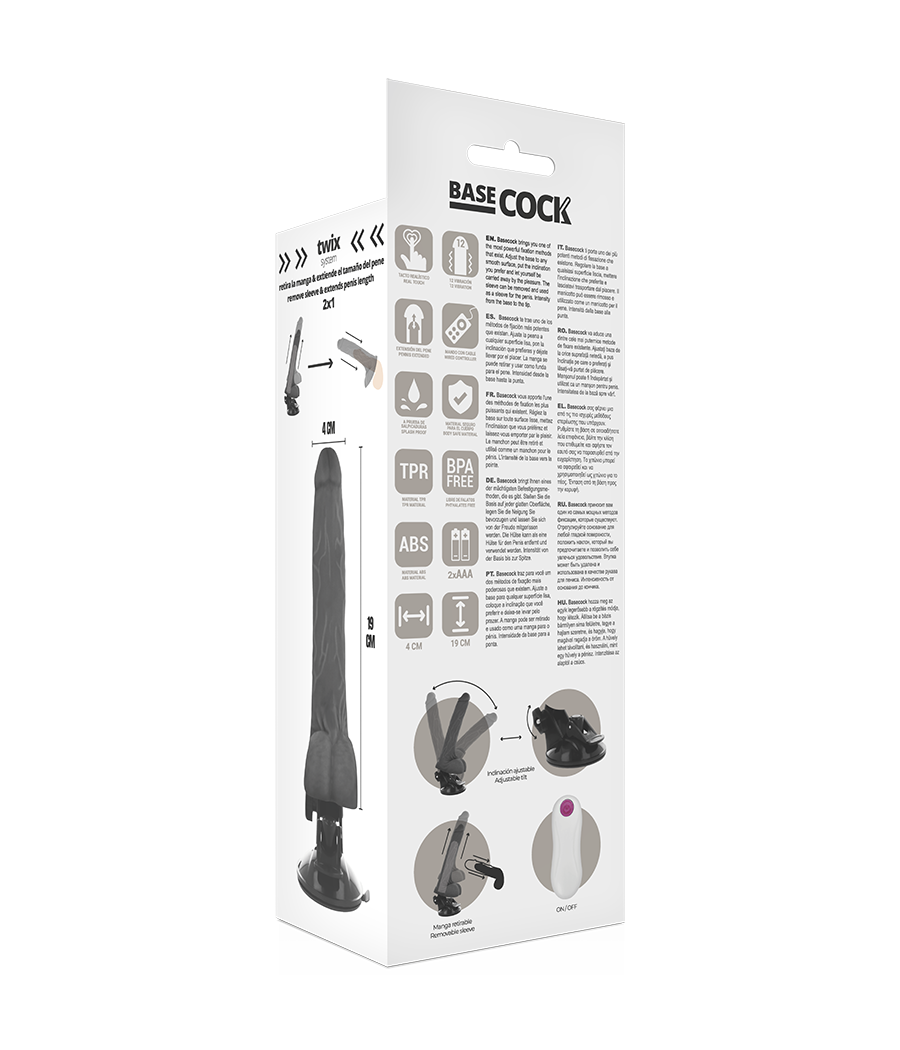 BASECOCK - VIBRADOR DE CONTROLE REMOTO REALISTA PRETO 19 CM -O- 4 CM