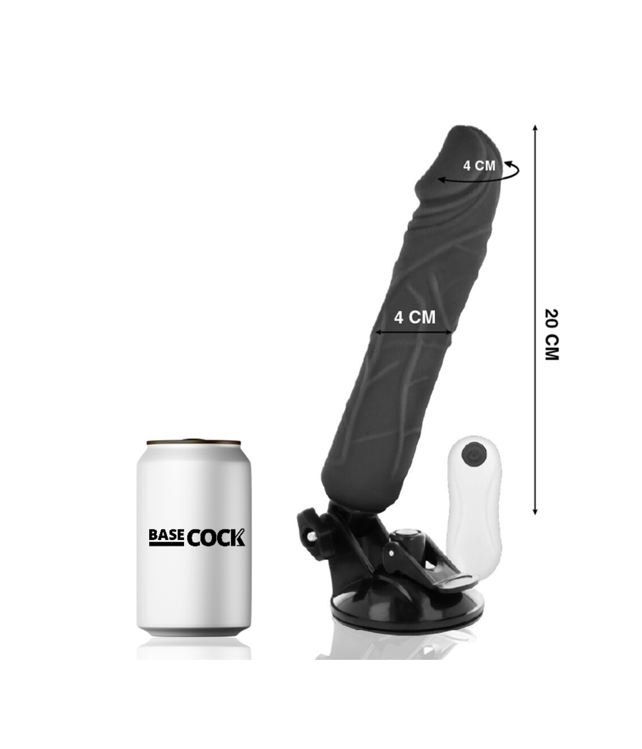 BASECOCK - VIBRADOR REALÍSTICO CONTROL REMOTO NEGRO 20 CM -O- 4 CM