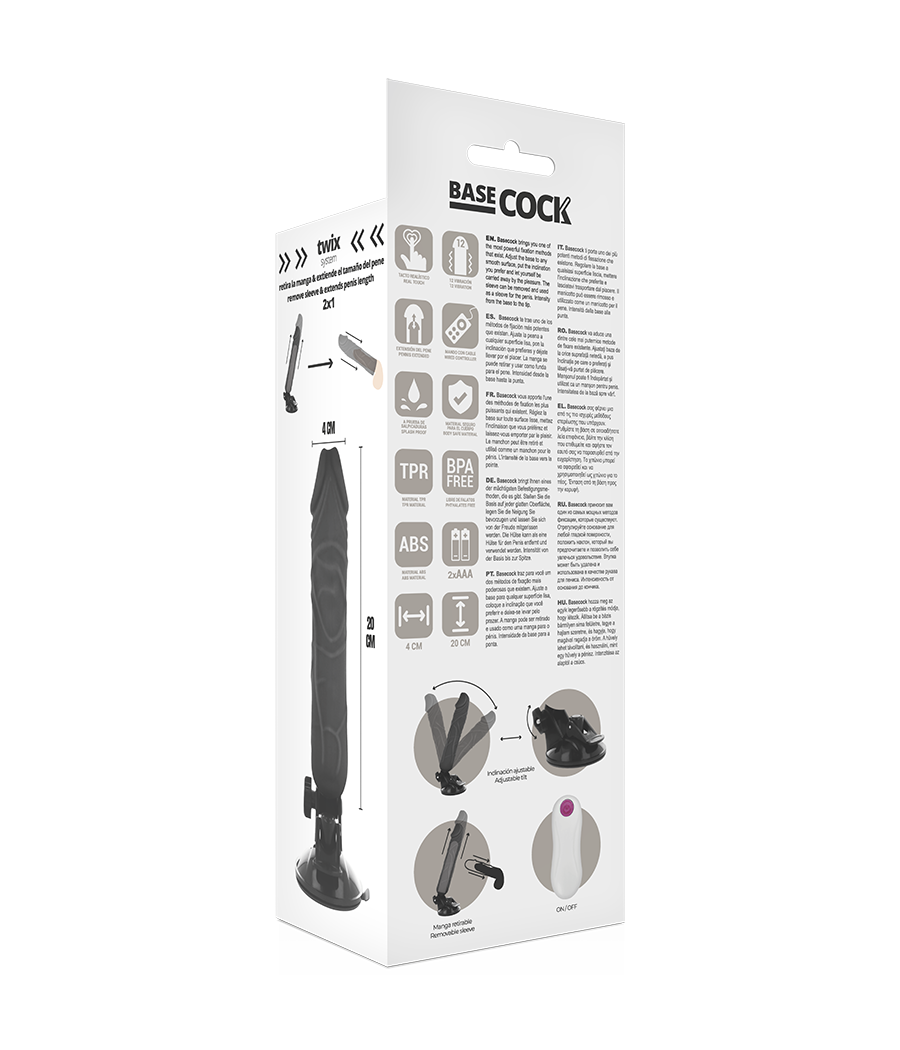 BASECOCK - REALISTIC VIBRATOR REMOTE CONTROL BLACK 20 CM -O- 4 CM