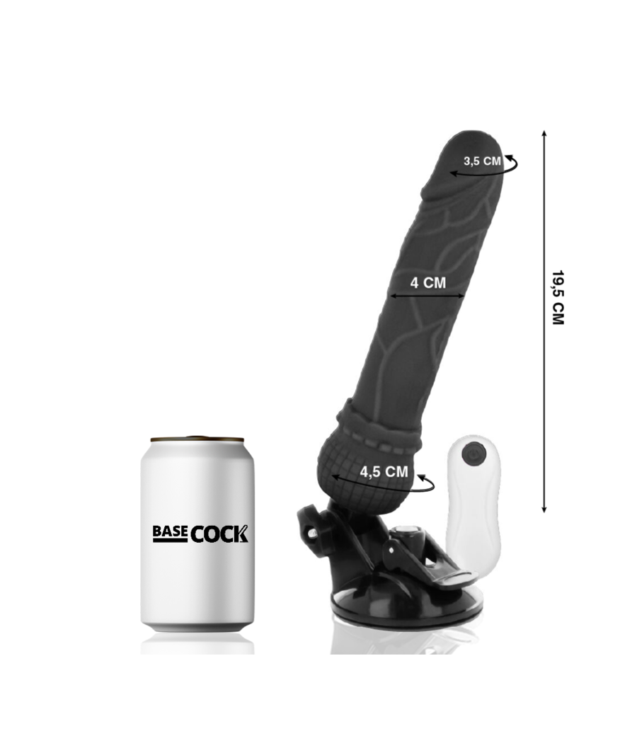 BASECOCK - VIBRADOR DE CONTROLE REMOTO REALISTA PRETO 19.5 CM -O- 4 CM