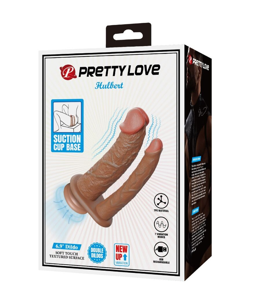 PRETTY LOVE - HULBERT DOBLE DILDO REALÍSTICO CON VIBRACIÓN MULATO