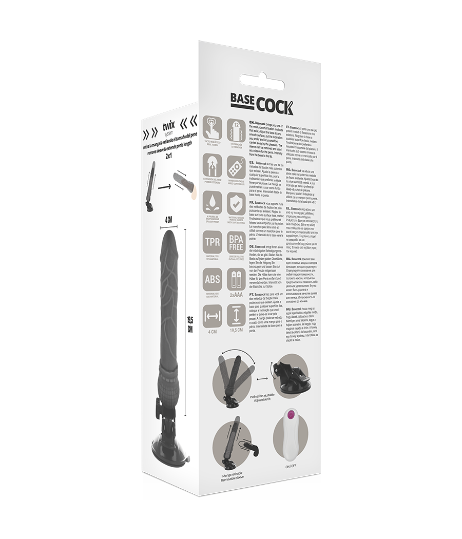 BASECOCK - VIBRADOR DE CONTROLE REMOTO REALISTA PRETO 19.5 CM -O- 4 CM
