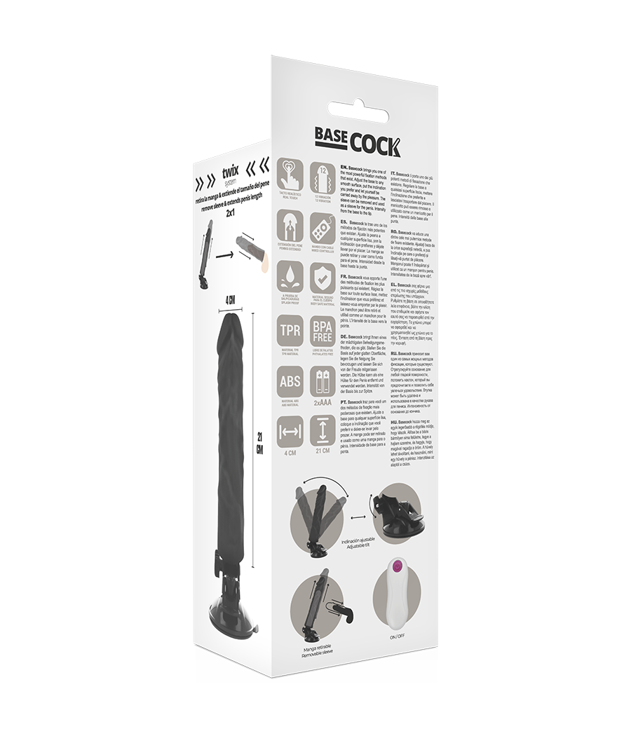 BASECOCK - REALISTIC VIBRATOR REMOTE CONTROL BLACK 21 CM -O- 4 CM