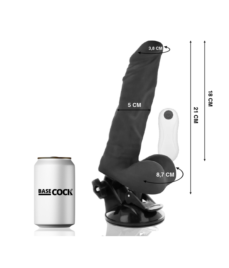 BASECOCK - VIBRADOR REALÍSTICO ARTICULABLE CONTROL REMOTO NEGRO 21 CM -O- 5 CM