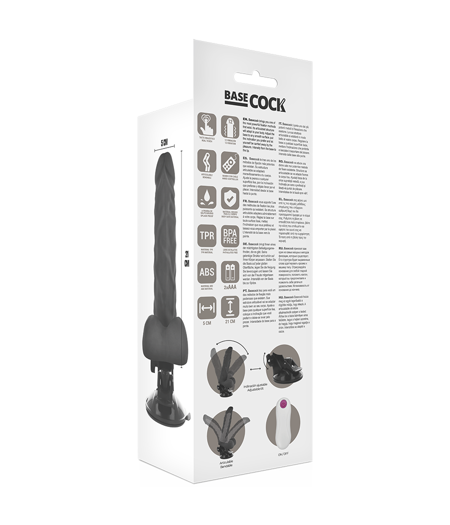 BASECOCK - VIBRADOR REALÍSTICO ARTICULABLE CONTROL REMOTO NEGRO 21 CM -O- 5 CM