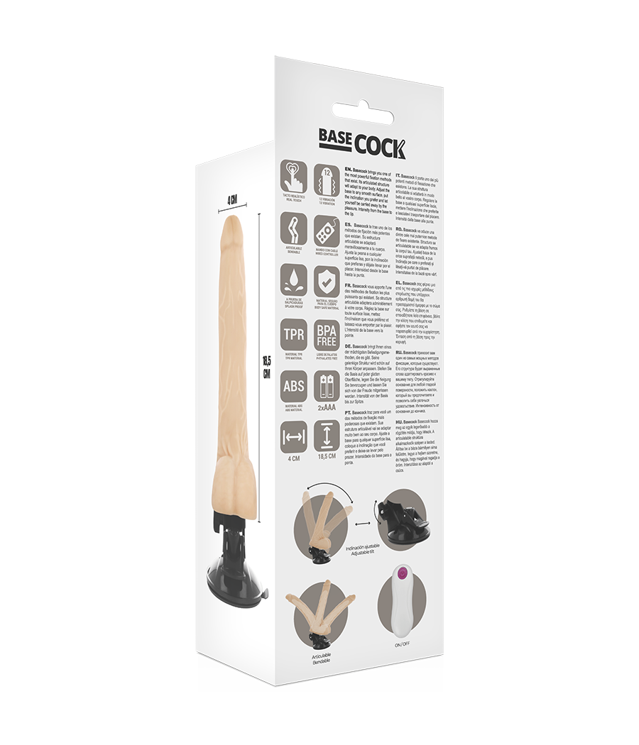 BASECOCK - VIBRATORE ARTICOLABILE TELECOMANDO NATURALE 18.5 CM -O- 4 CM