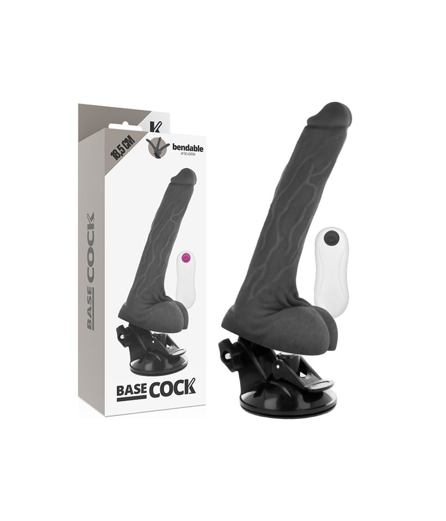 BASECOCK - VIBRADOR REALÍSTICO ARTICULABLE CONTROL REMOTO NEGRO 18.5 CM -O- 4 CM