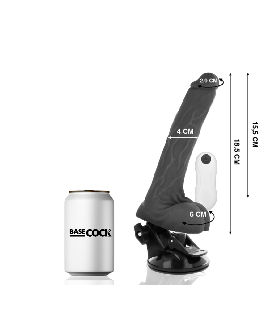 BASECOCK - VIBRATORE ARTICOLABILE TELECOMANDO NERO 18.5 CM -O- 4 CM