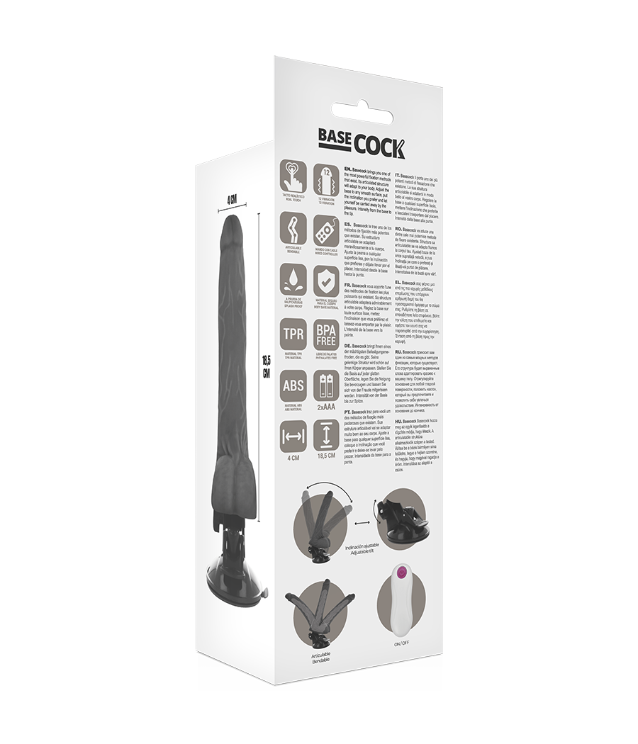 BASECOCK - VIBRATORE ARTICOLABILE TELECOMANDO NERO 18.5 CM -O- 4 CM