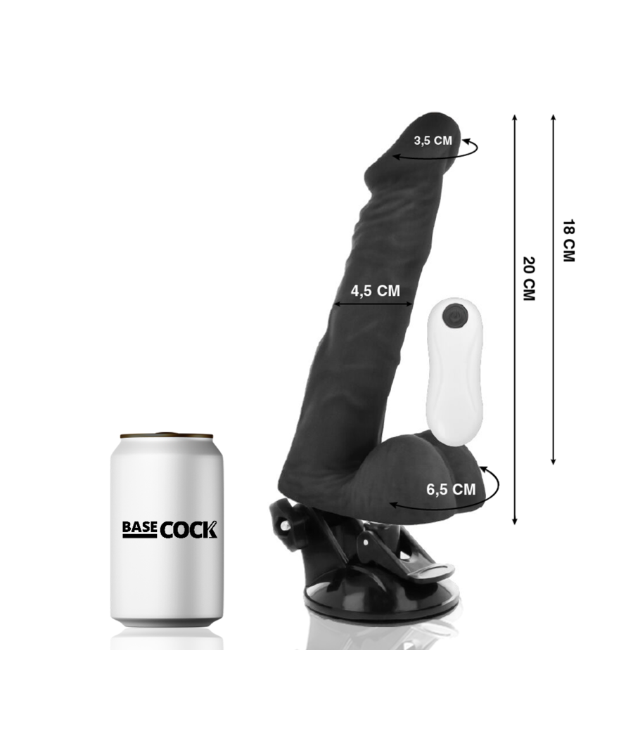 BASECOCK - VIBRADOR REALÍSTICO ARTICULABLE CONTROL REMOTO NEGRO 20 CM -O- 4.5 CM