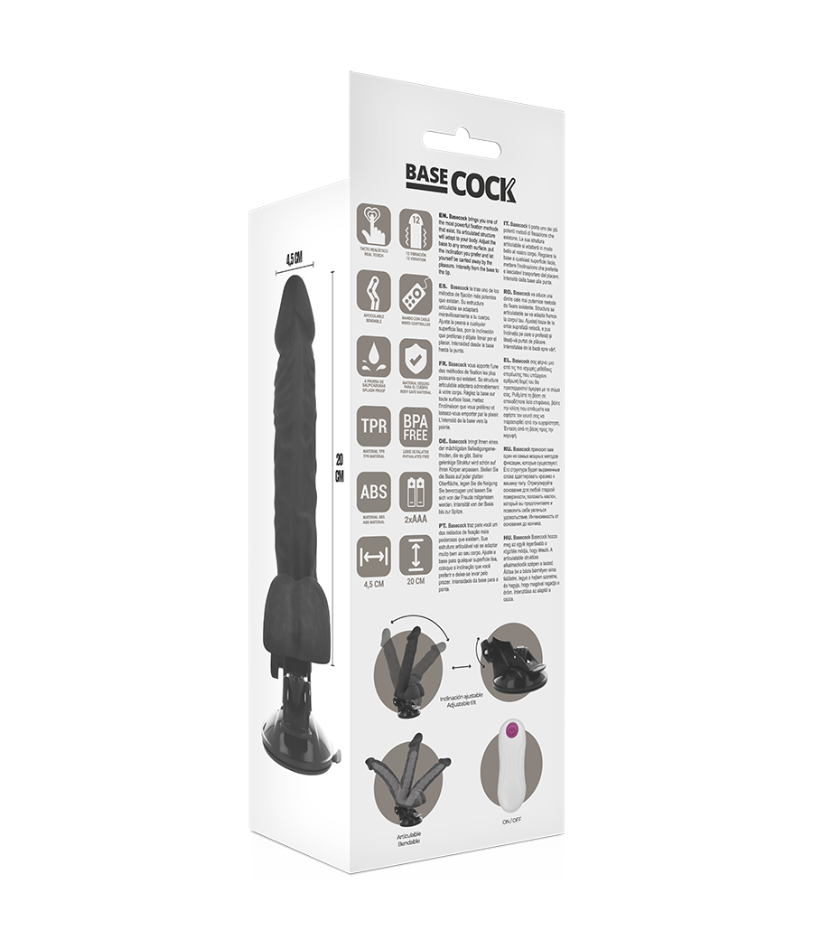 BASECOCK - VIBRATEUR ARTICULABLE TÉLÉCOMMANDE NOIR 20 CM -O- 4.5 CM