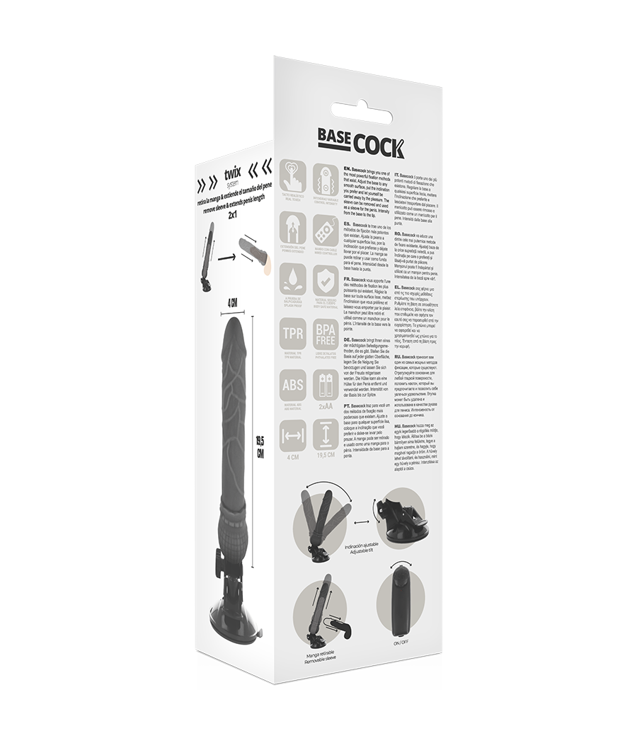 BASECOCK - VIBRATORE REALISTICO TELECOMANDO NERO 19.5 CM -O- 4 CM