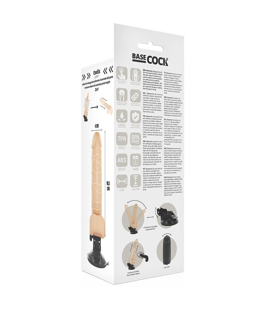 BASECOCK - VIBRADOR REALÍSTICO CONTROL REMOTO NATURAL 18.5 CM -O- 4CM