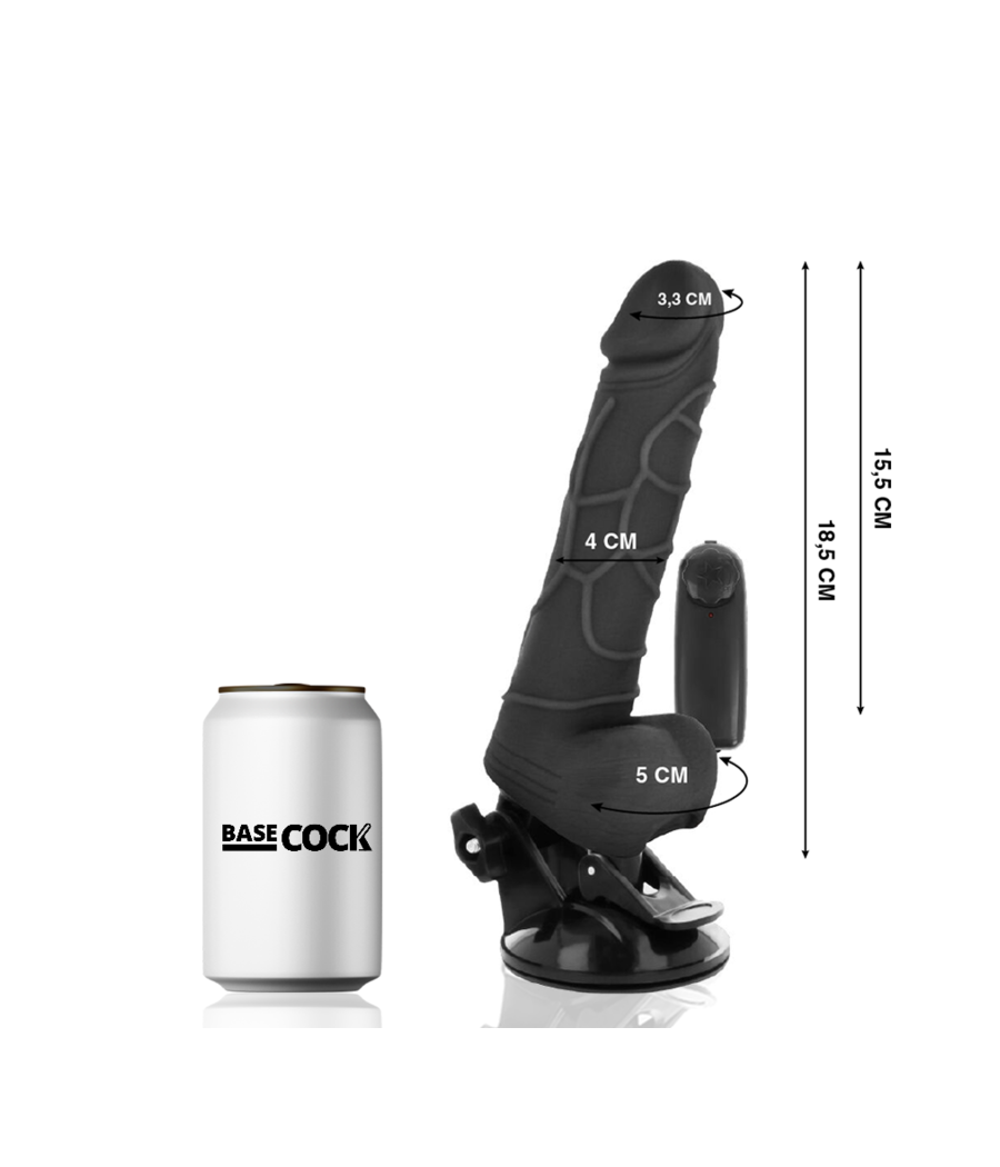 BASECOCK - CONTROLE REMOTO VIBRADOR REALÍSTICO PRETO 18.5 CM -O- 4CM