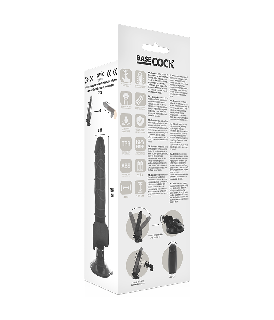BASECOCK - VIBRATORE REALISTICO TELECOMANDO NERO 18.5 CM -O- 4CM