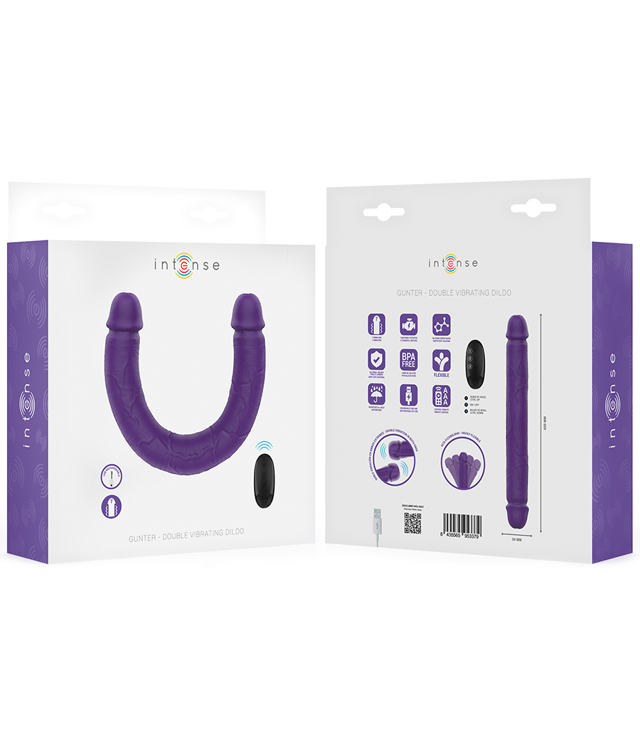 INTENSE - GUNTER DILDO VIBRADOR DUPLO 40 CM ROXO CONTROLE REMOTO