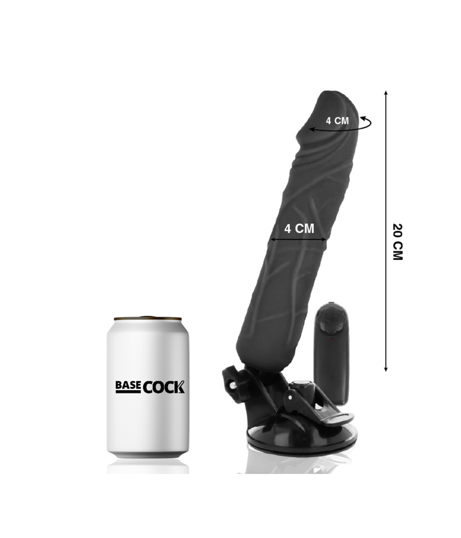 BASECOCK - CONTROLE REMOTO VIBRADOR REALÍSTICO PRETO 20 CM -O- 4 CM