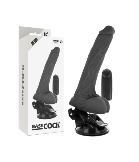 BASECOCK - VIBRATEUR RÉALISTE NOIR TÉLÉCOMMANDE AVEC TESTICULES 20 CM -O- 4 CM