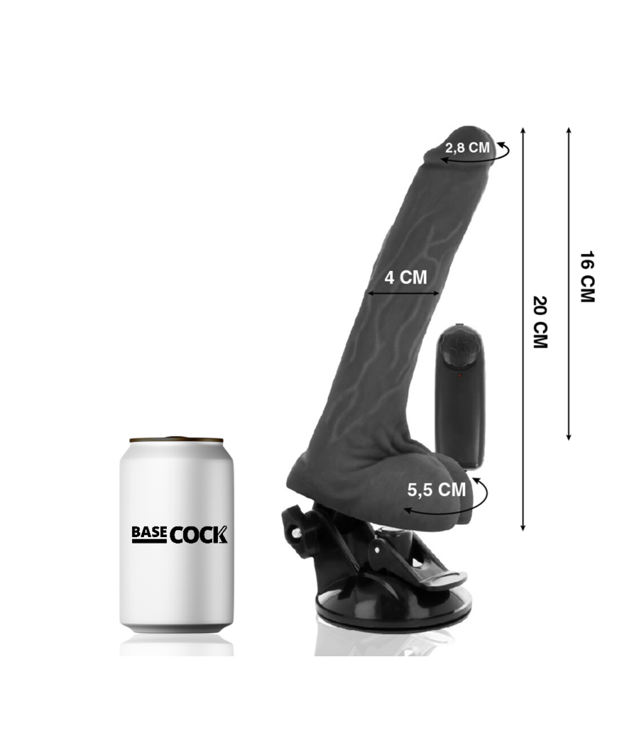 BASECOCK - REALISTIC BLACK REMOTE CONTROL VIBRATOR WITH TESTICLES 20 CM -O- 4 CM