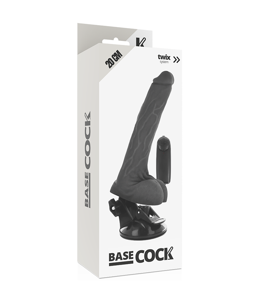 BASECOCK - VIBRADOR REALÍSTICO CONTROL REMOTO NEGRO CON TESTÍCULOS 20 CM -O- 4 CM