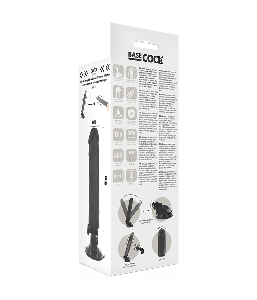 BASECOCK - VIBRADOR REALÍSTICO CONTROL REMOTO NEGRO 21 CM -O- 4 CM