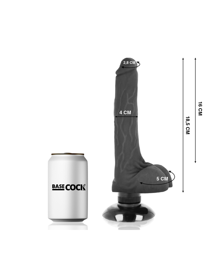 BASECOCK - VIBRATEUR RÉALISTE 2-1 NOIR 18.5 CM -O- 4 CM