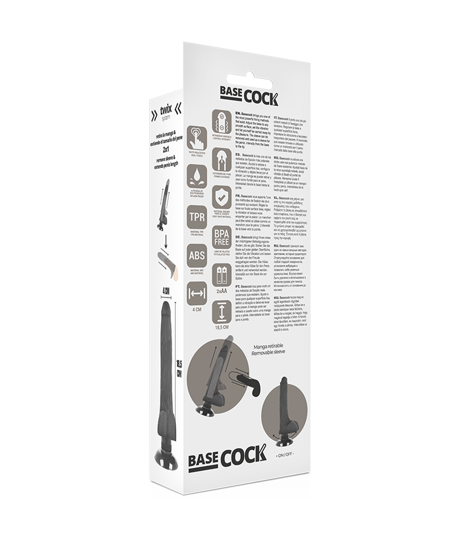 BASECOCK - REALISTIC VIBRATOR 2-1 BLACK 18.5 CM -O- 4 CM