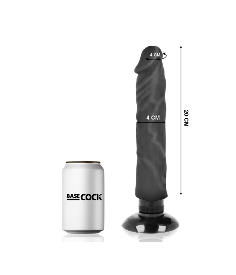 BASECOCK - VIBRATORE REALISTICO 2-1 NERO 20 CM -O- 4 CM