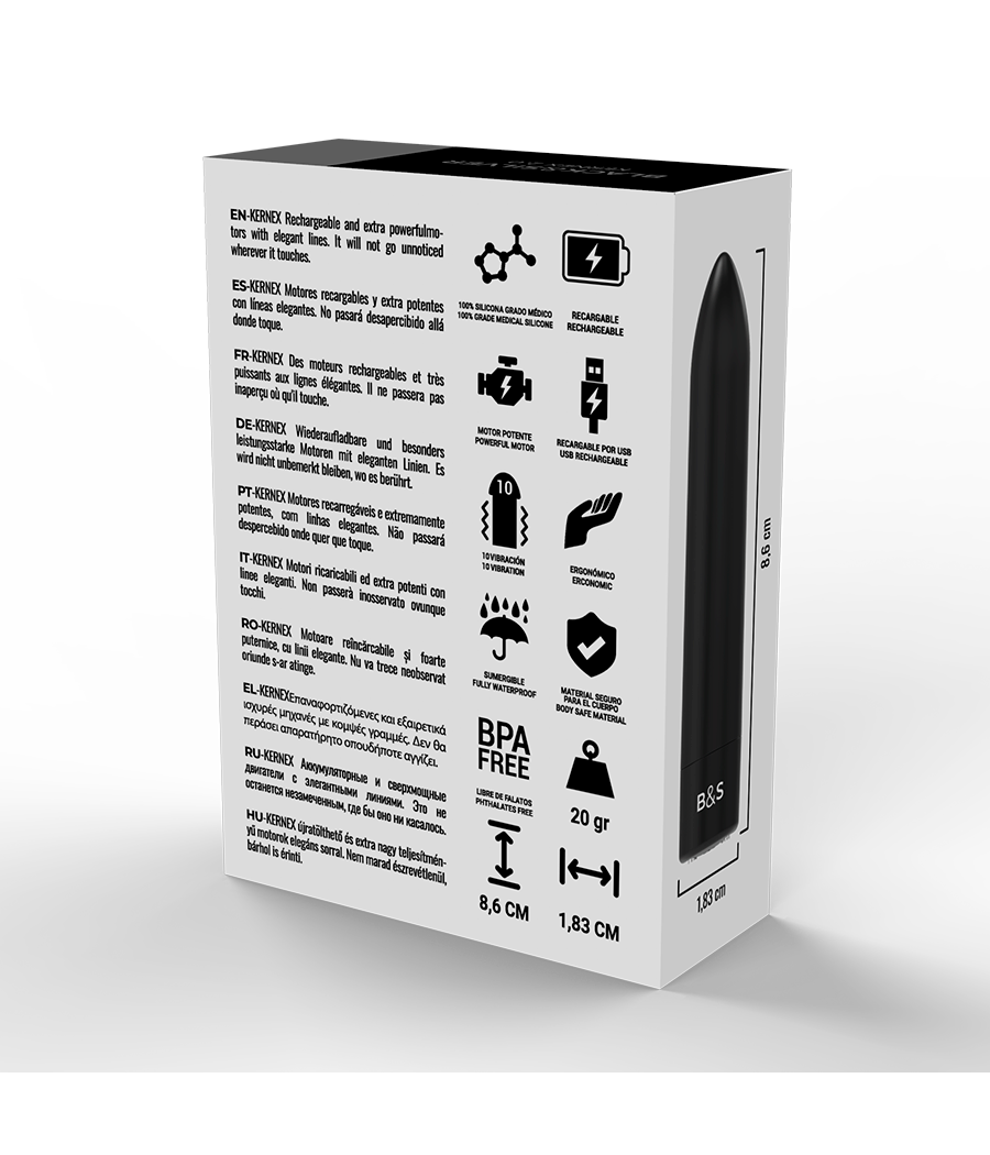 BLACK&SILVER - KERNEX 2 BLACK VIBRATING MAGNETIC BULLET