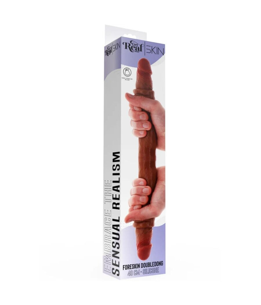 GET REAL - GODEMICHET EN SILICONE À DOUBLE EXTRÉMITÉ CARAMEL 40 CM