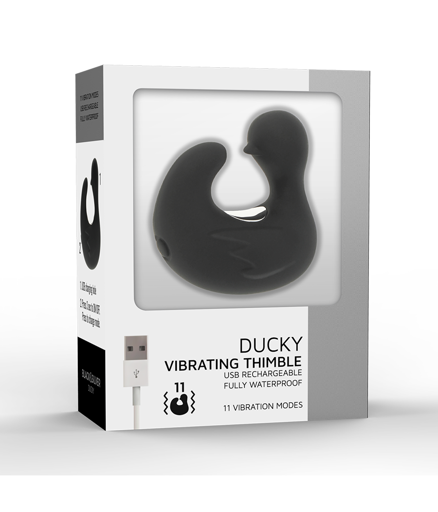 BLACK&SILVER - DEDAL DE PATO ESTIMULANTE DE SILICONE RECARREGÁVEL DUCKYMANIA
