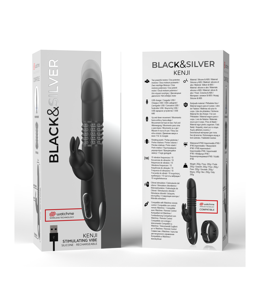 BLACK&SILVER - KENJI RABBIT-VIBRATOR UP & DOWN + WATCHME-FERNBEDIENUNG
