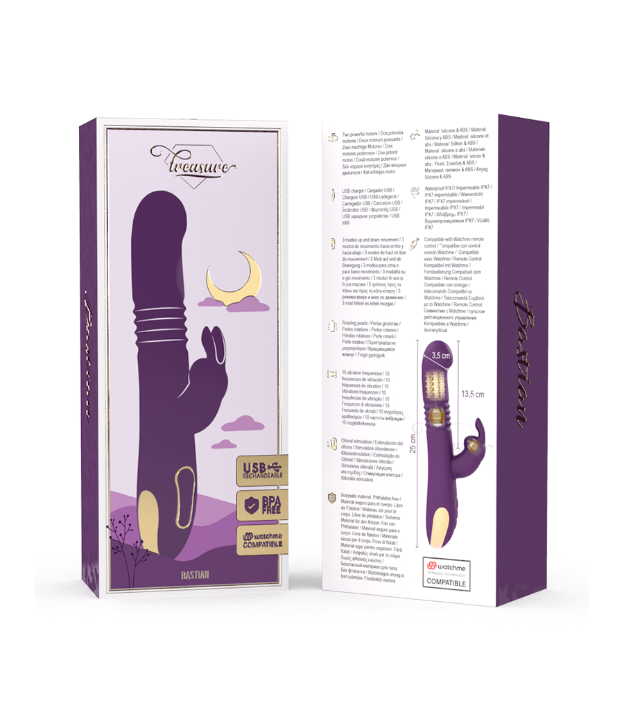 TREASURE - BASTIAN VIBRATORE RABBIT UP & DOWN ROTATORE E VIBRATORE + TELECOMANDO WATCHME