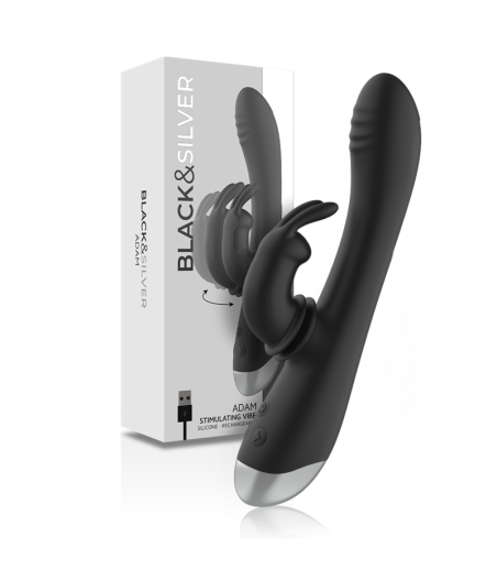 BLACK&SILVER - DJ. ADAM WIEDERAUFLADBARER SILIKON-KANINCHEN-STIMULATOR SCHWARZ