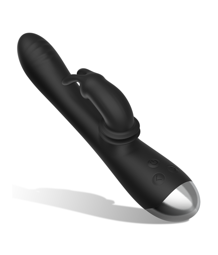 BLACK&SILVER - DJ. STIMULATEUR DE LAPIN RECHARGEABLE EN SILICONE ADAM NOIR