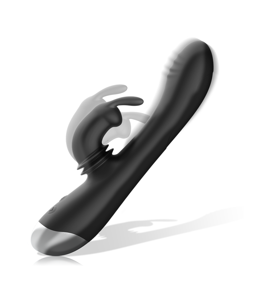 BLACK&SILVER - DJ. STIMULATEUR DE LAPIN RECHARGEABLE EN SILICONE ADAM NOIR