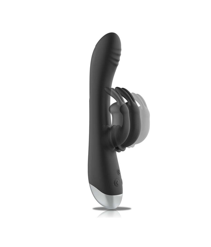 BLACK&SILVER - DJ. STIMULATEUR DE LAPIN RECHARGEABLE EN SILICONE ADAM NOIR