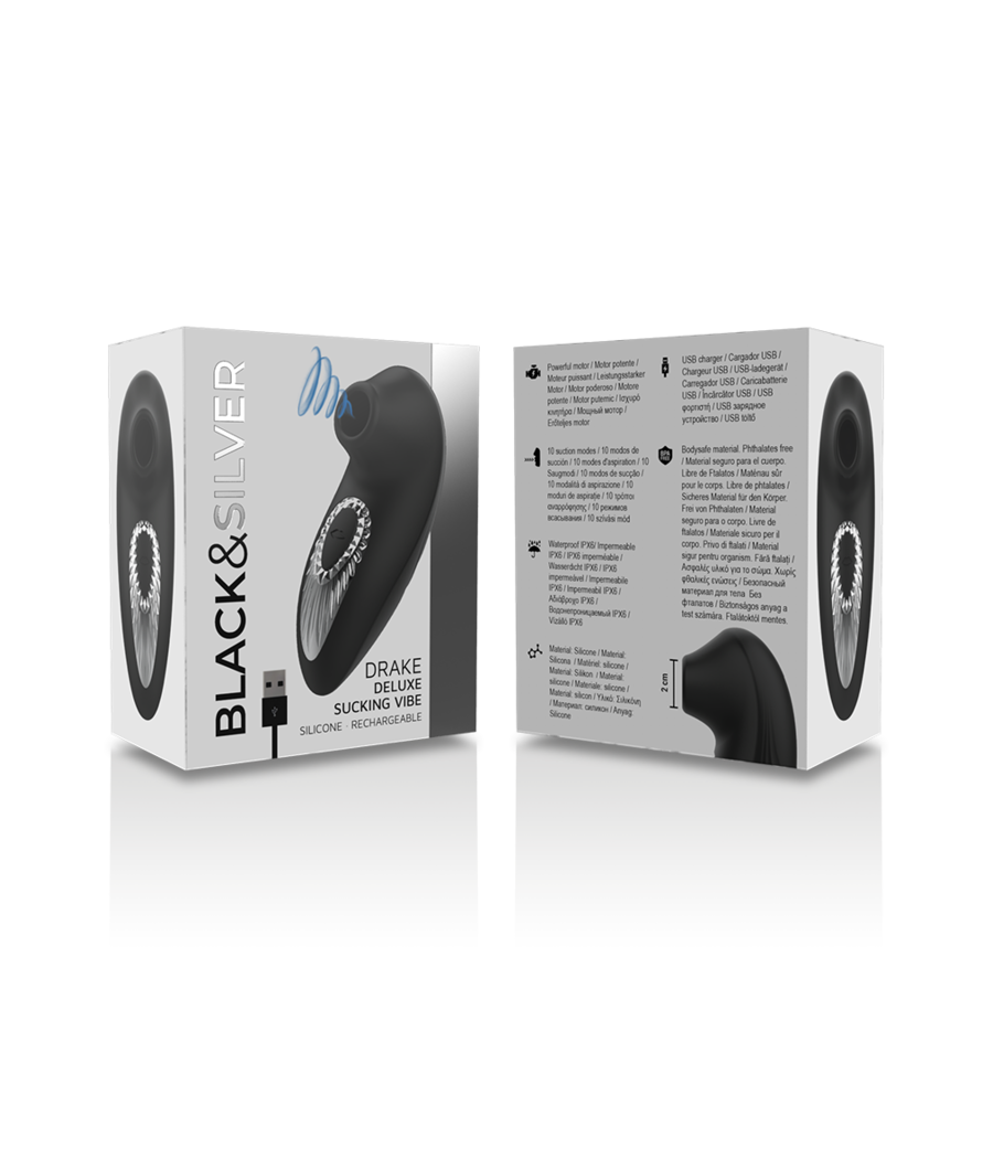 BLACK&SILVER - DRAKE DELUXE SUCKING VIBE SILICONA RECARGABLE NEGRO