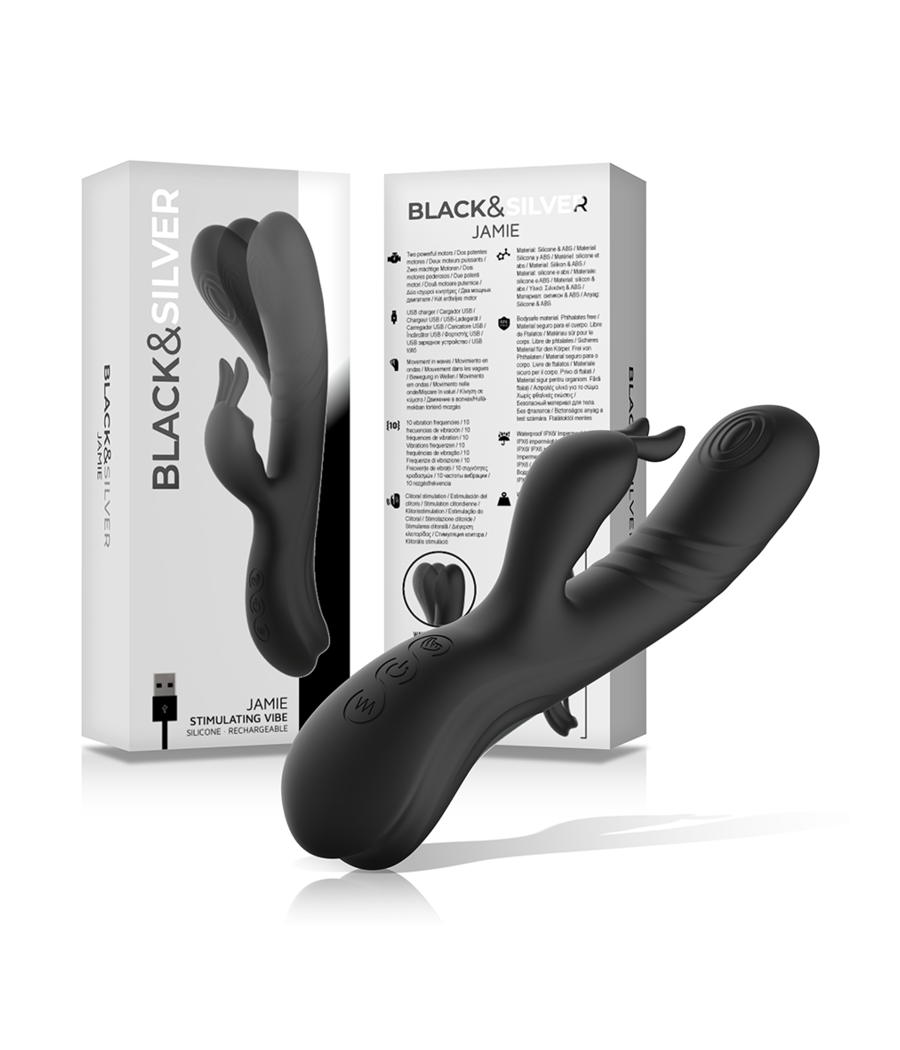 BLACK&SILVER - STIMULATEUR DE LAPIN EN SILICONE RECHARGEABLE JAMIE NOIR
