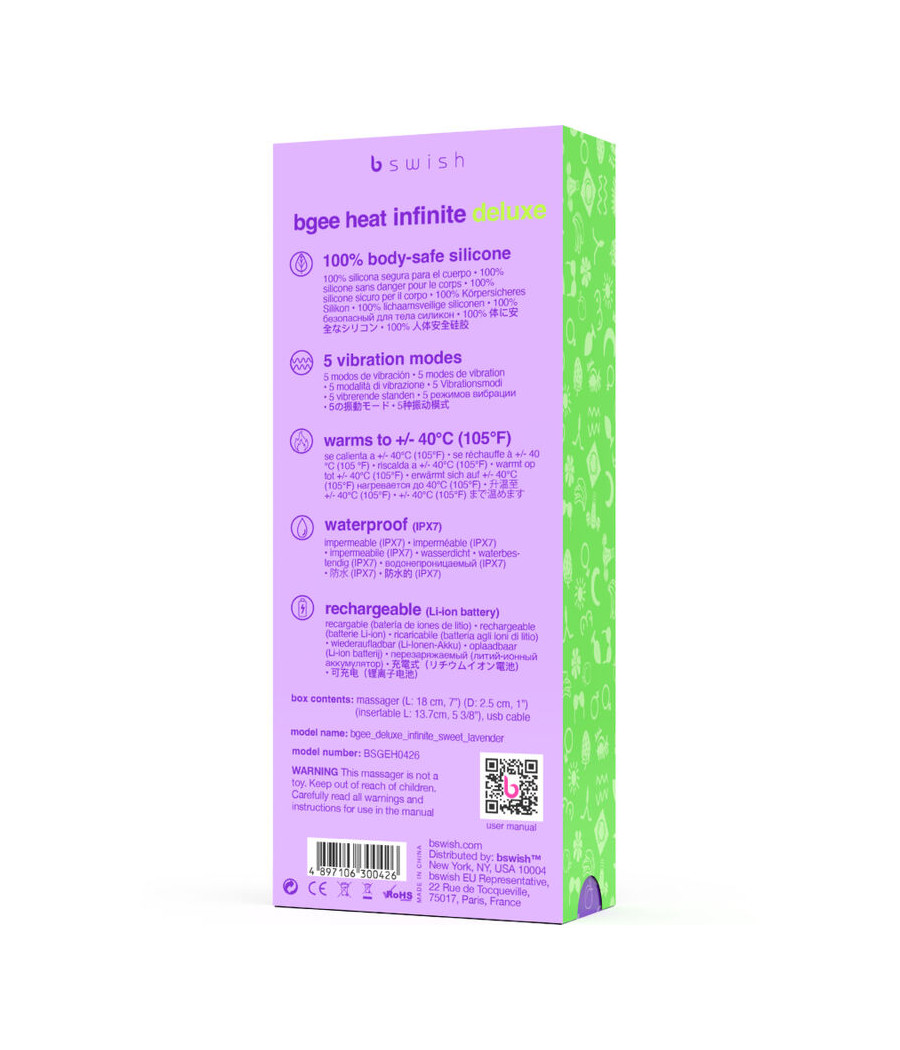 B SWISH - VIBRATEUR RECHARGEABLE BGEE HEAT INFINITE DELUXE LAVANDE SILICONE