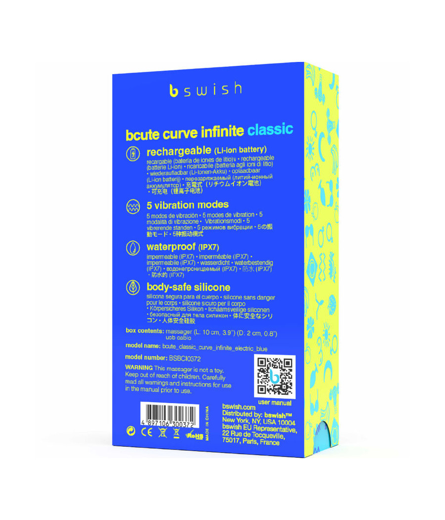 B SWISH - BCUTE CURVE INFINITE CLASSIC VIBRADOR RECARGABLE SILICONA AZUL