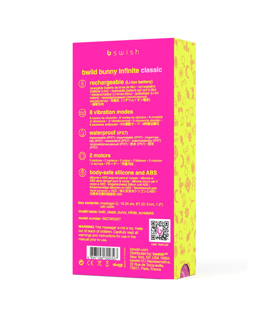 B SWISH - BWILD BUNNY INFINITE CLASSIC RECHARGEABLE VIBRATOR PINK SILICONE