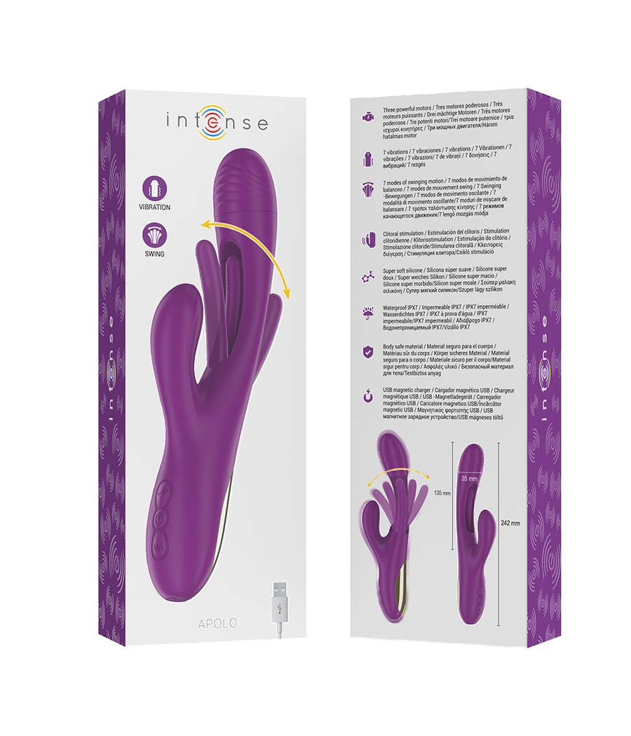 INTENSE - APOLO VIBRATORE MULTIFUNZIONE RICARICABILE 7 VIBRAZIONI CON LINGUA OSCILLANTE VIOLA