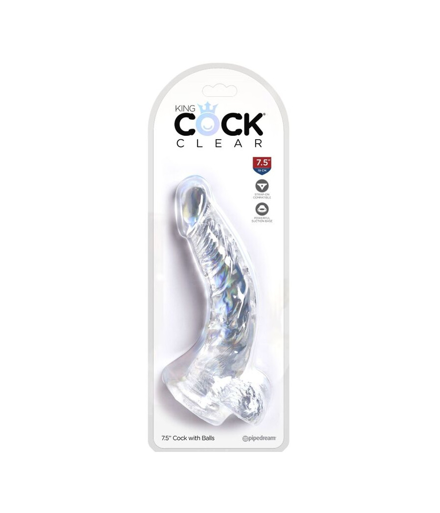 KING COCK - CLEAR PENE CURVO REALISTICO CON SFERE 16.5 CM TRASPARENTE
