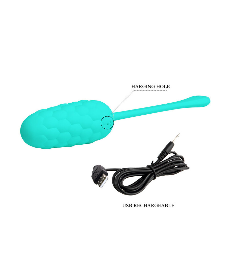 PRETTY LOVE - VIBRATING EGG WITH AQUA GREEN RECHARGEABLE MARINE TEXTURE