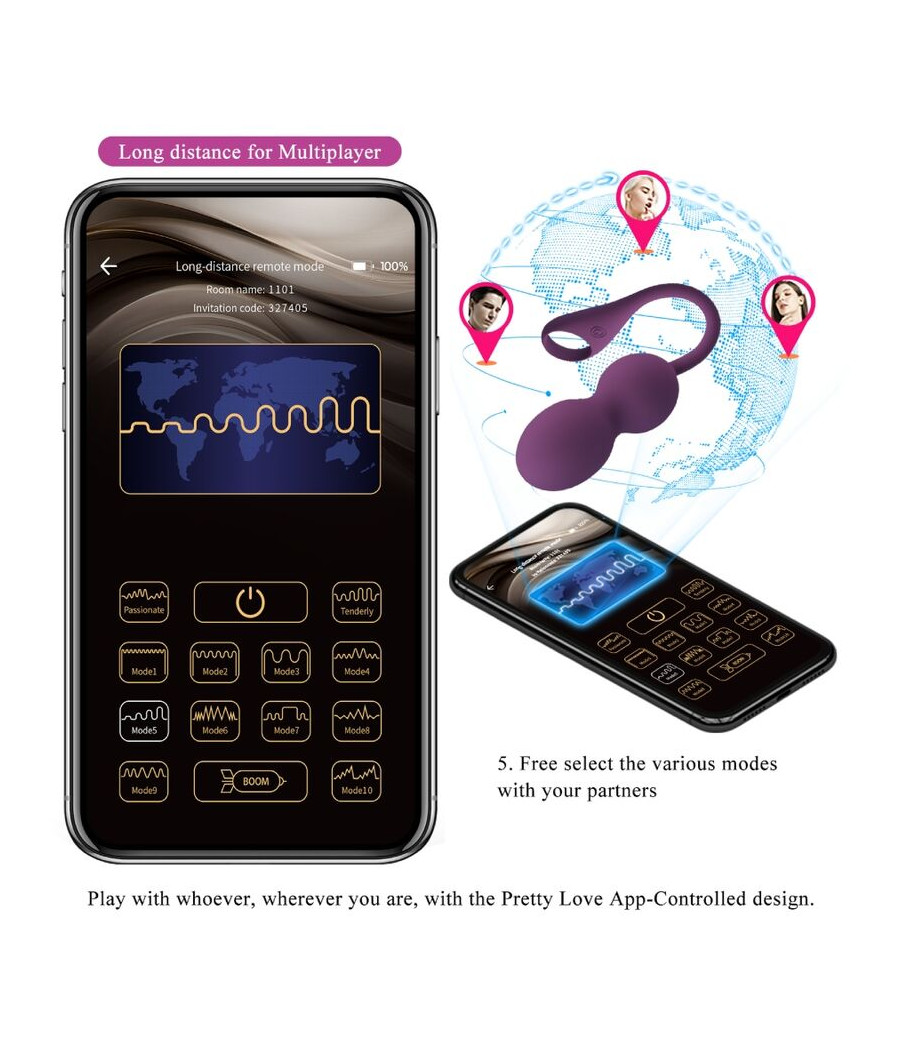 PRETTY LOVE - ELVIRA KEGEL BALLS APP CONTROL REMOTO MORADO